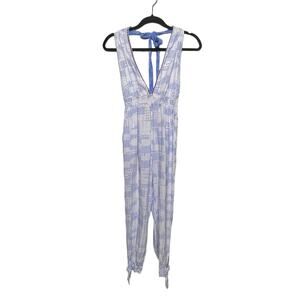 Dolce Vita Halter Neck Skinny Leg Printed Backless Jumpsuit Blue White Womens XS